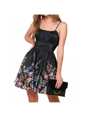 Flying Tomato Black Floral Spaghetti-Strap Dress